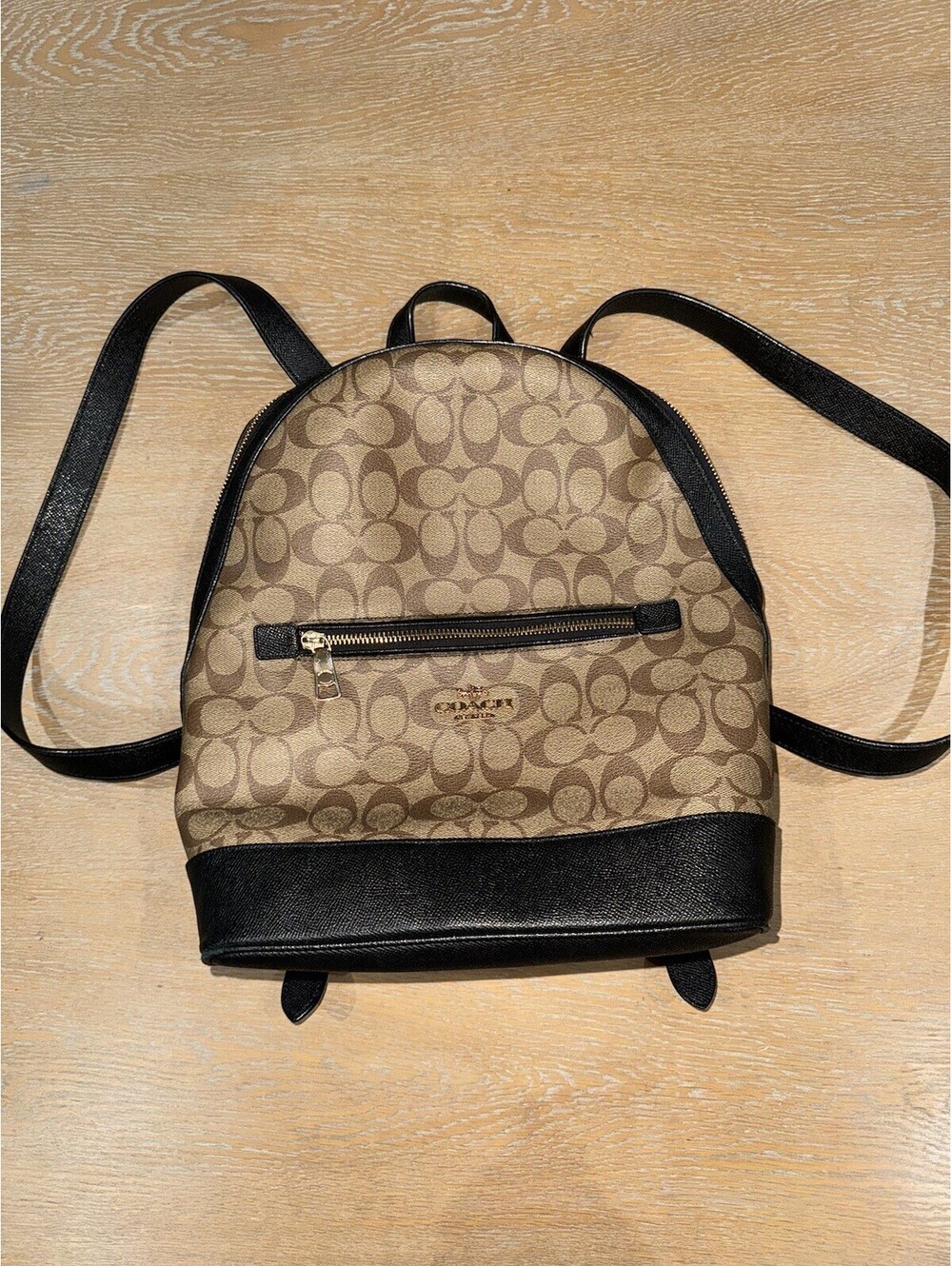 Coach Kenley Backpack in Signature Canvas Khaki / Black Gold Hardware C5679